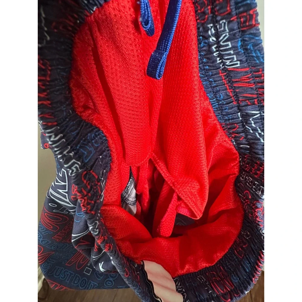 Nike Men's Swim Trunks Shorts Blue Red Just Do It‎ Logo Print Elastic Waist XL